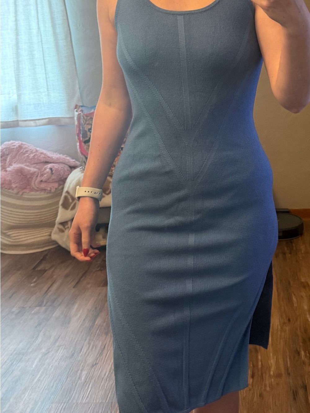 Sculpting Ribbed Midi Dress in Slate Blue